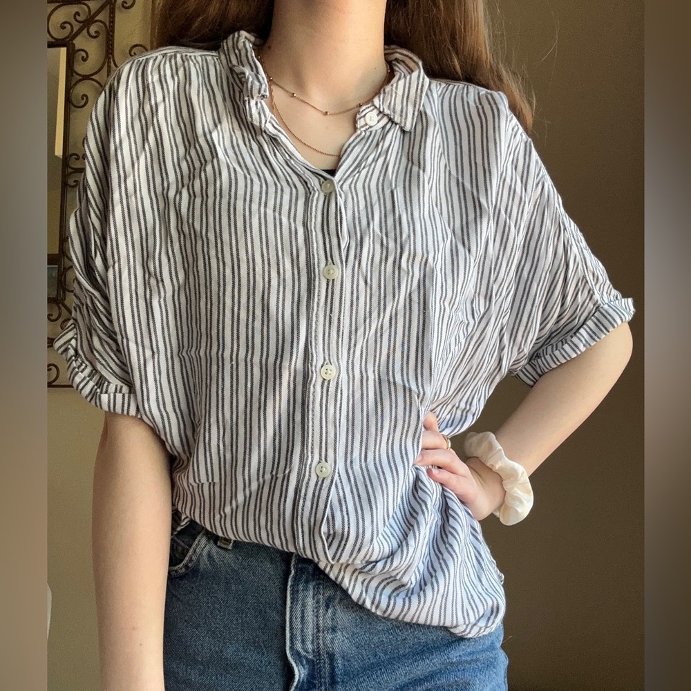 DONATED Striped Button Down Blouse